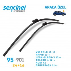 Araca Özel Silecek Takımı Vw Polo 11-17, Rapıd 11->, Leon-3leon-3 12->, Toledo-4 12->, Audı A1, Sportback 11->,, 24" 16" 95-901